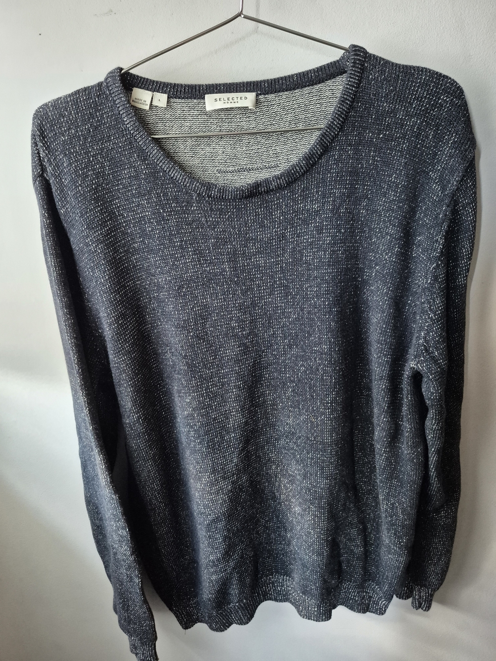 Selected Homme Men's Dark Heather Grey Cotton Crewneck Sweater